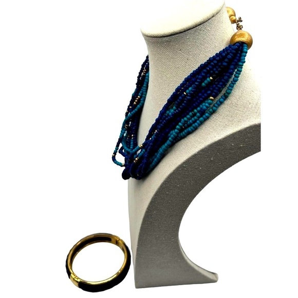 Handcrafted Multistrand Beaded Necklace & Gold-Tone Bangle Set - Picture 3 of 9